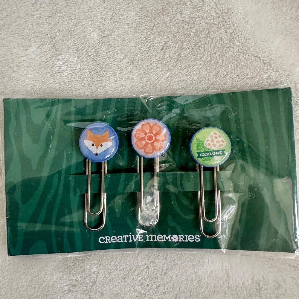 Creative Memories 3 Piece Paperclip Bookmarks Fox Flower Mushroom Explore New!